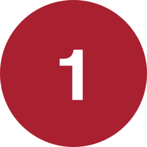 Red circular icon with white number 1 for Patriot Outdoor Structures process step or gallery marker.