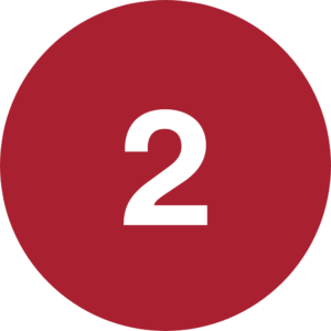 Red circular icon with white number 2 for Patriot Outdoor Structures process step or gallery marker.