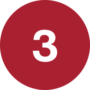 Red circular icon with white number 3 for Patriot Outdoor Structures process step or gallery marker.